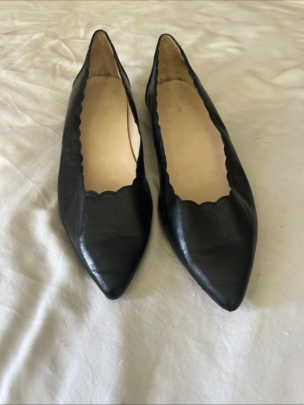 Cole Haan Black Pointed Scalloped Edge Pointy Toe Two Tone Flats 11